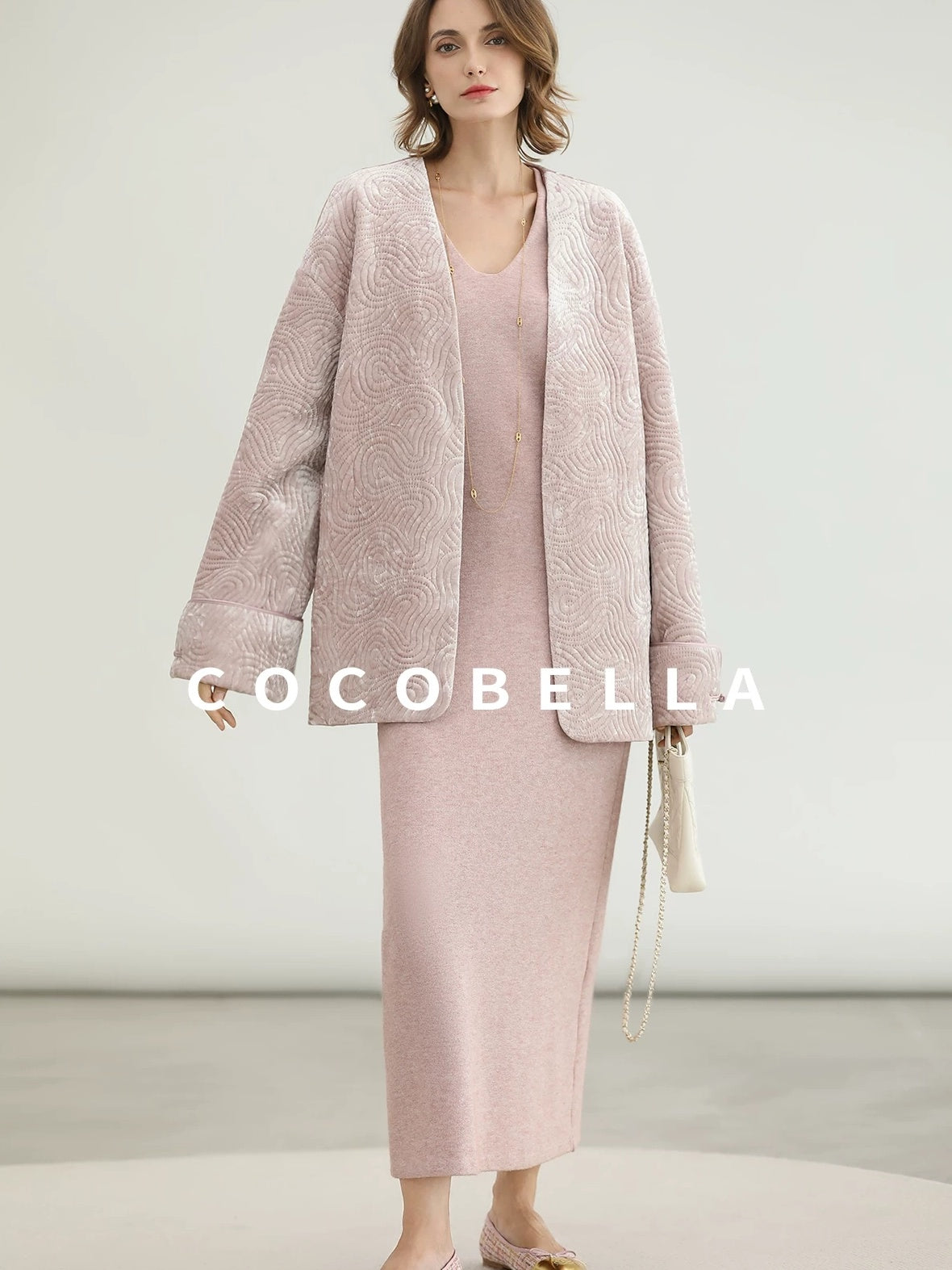 COCOBELLA Insulated Stretch Commuter Loose Mid Length Women Velvet Pink Padded Jackets