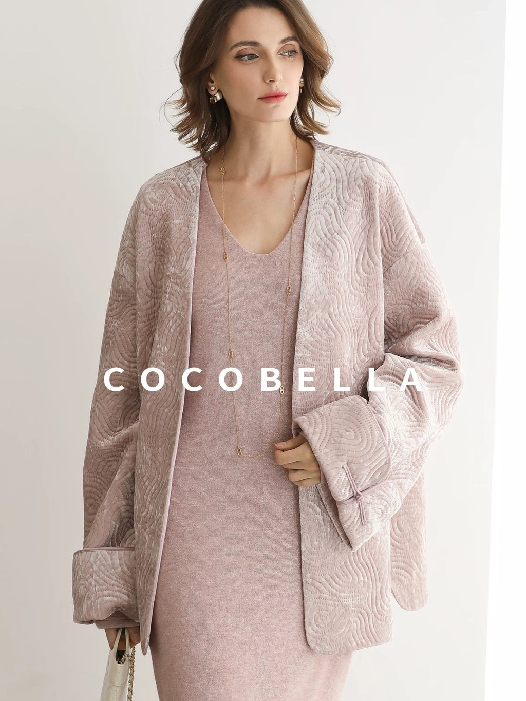 COCOBELLA Insulated Stretch Commuter Loose Mid Length Women Velvet Pink Padded Jackets