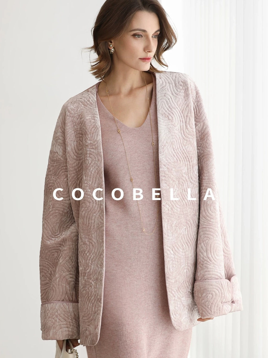 COCOBELLA Insulated Stretch Commuter Loose Mid Length Women Velvet Pink Padded Jackets