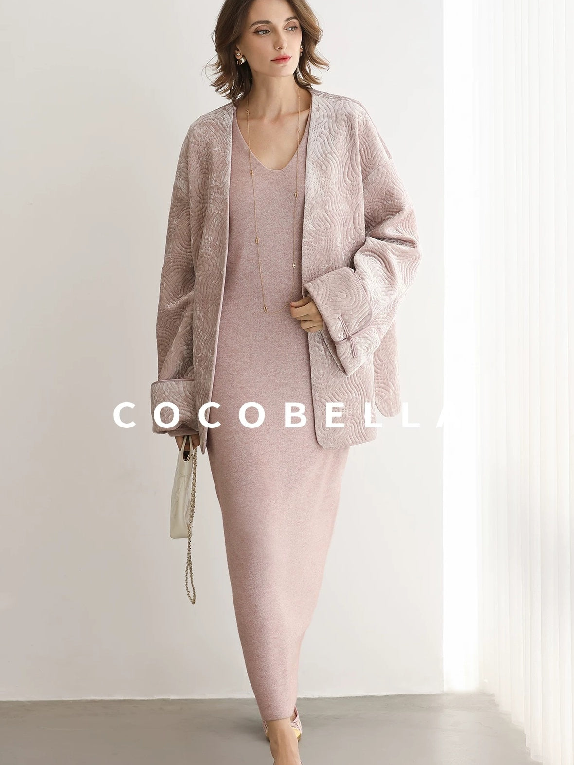 COCOBELLA Insulated Stretch Commuter Loose Mid Length Women Velvet Pink Padded Jackets