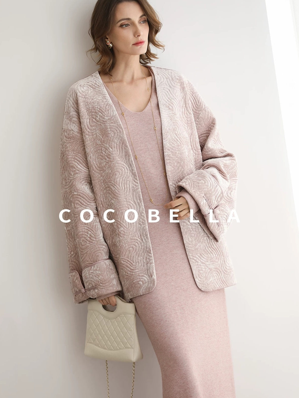 COCOBELLA Insulated Stretch Commuter Loose Mid Length Women Velvet Pink Padded Jackets