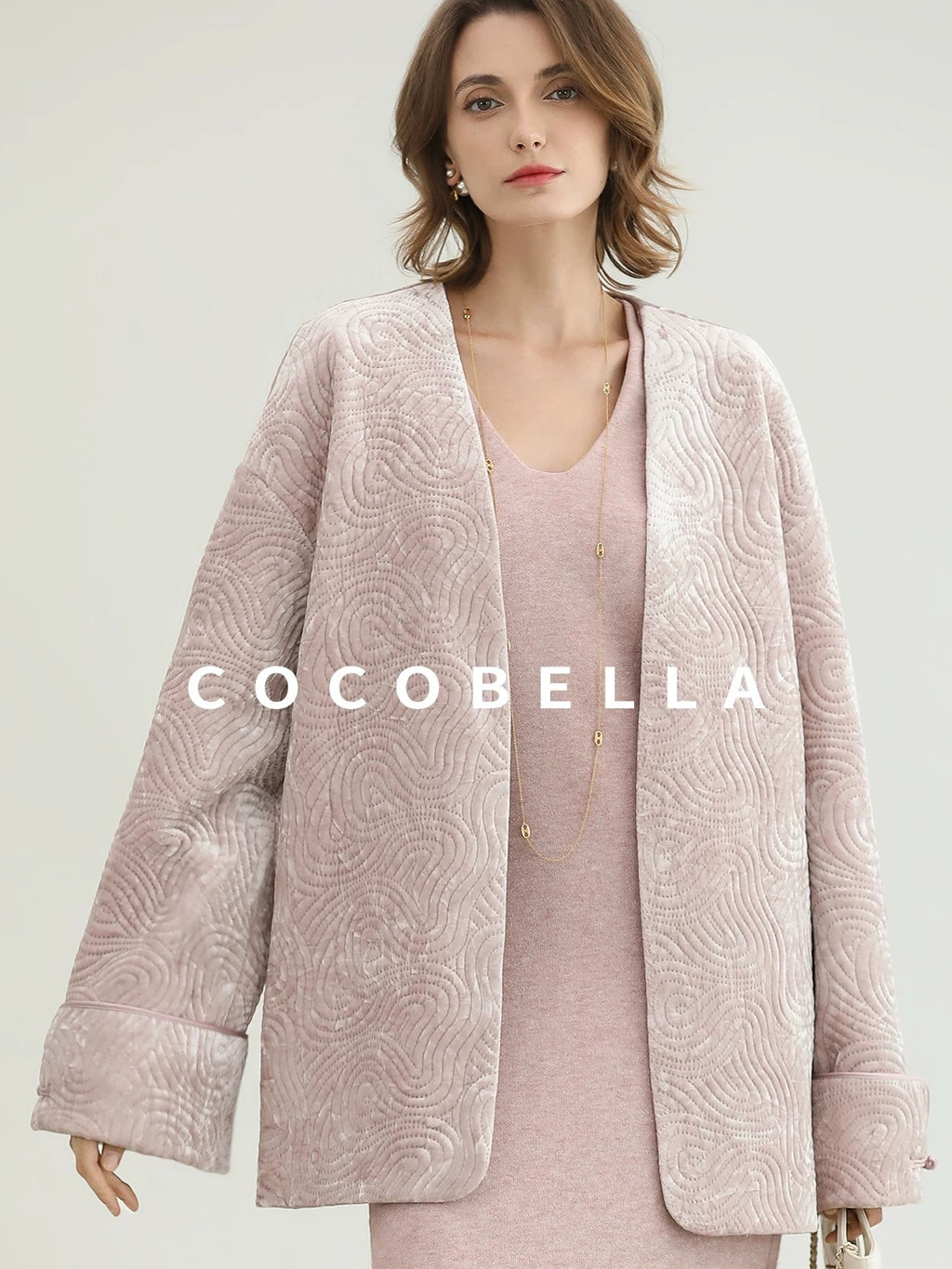 COCOBELLA Insulated Stretch Commuter Loose Mid Length Women Velvet Pink Padded Jackets
