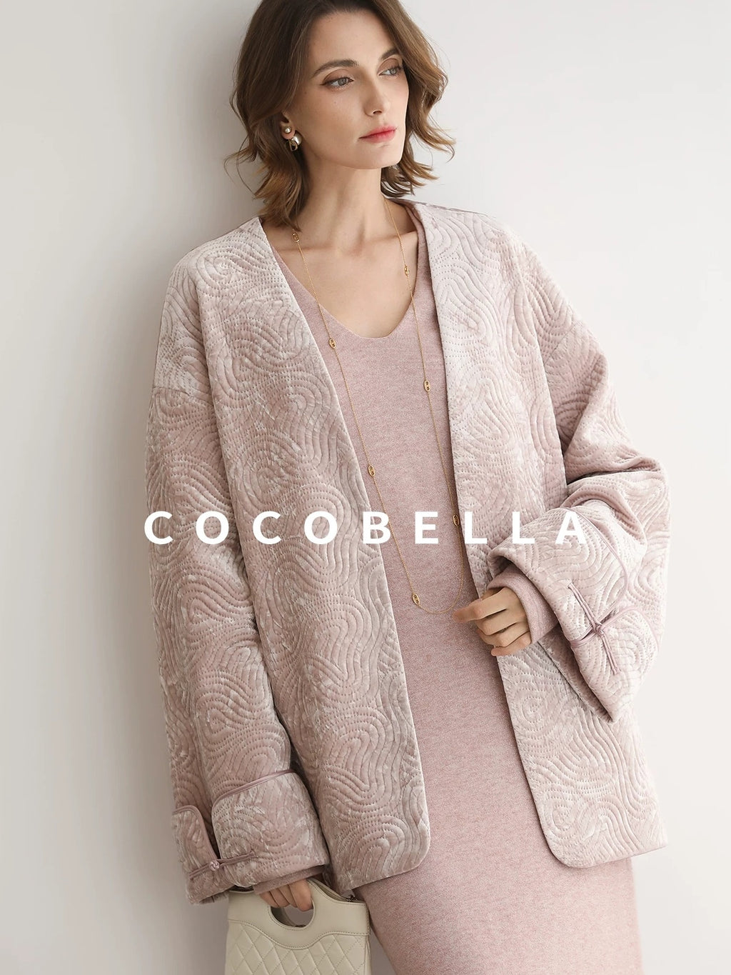 COCOBELLA Insulated Stretch Commuter Loose Mid Length Women Velvet Pink Padded Jackets