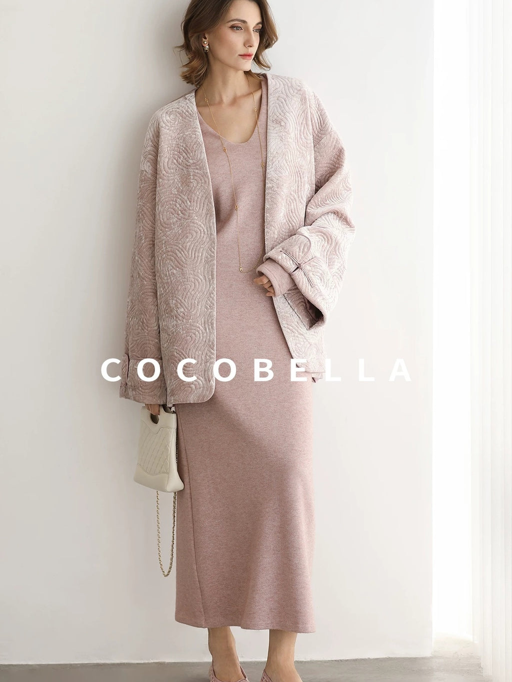 COCOBELLA Insulated Stretch Commuter Loose Mid Length Women Velvet Pink Padded Jackets