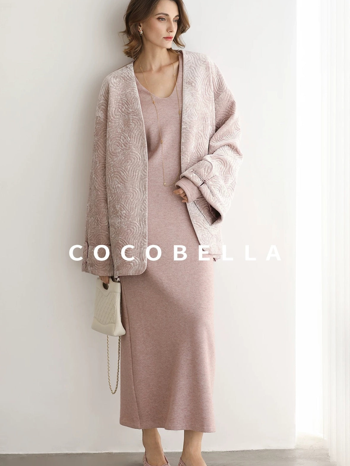 COCOBELLA Insulated Stretch Commuter Loose Mid Length Women Velvet Pink Padded Jackets