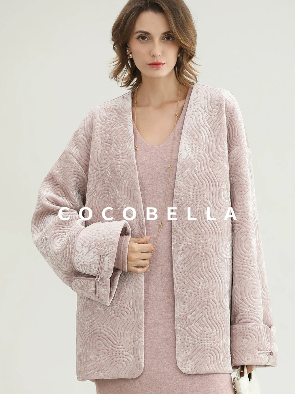 COCOBELLA Insulated Stretch Commuter Loose Mid Length Women Velvet Pink Padded Jackets