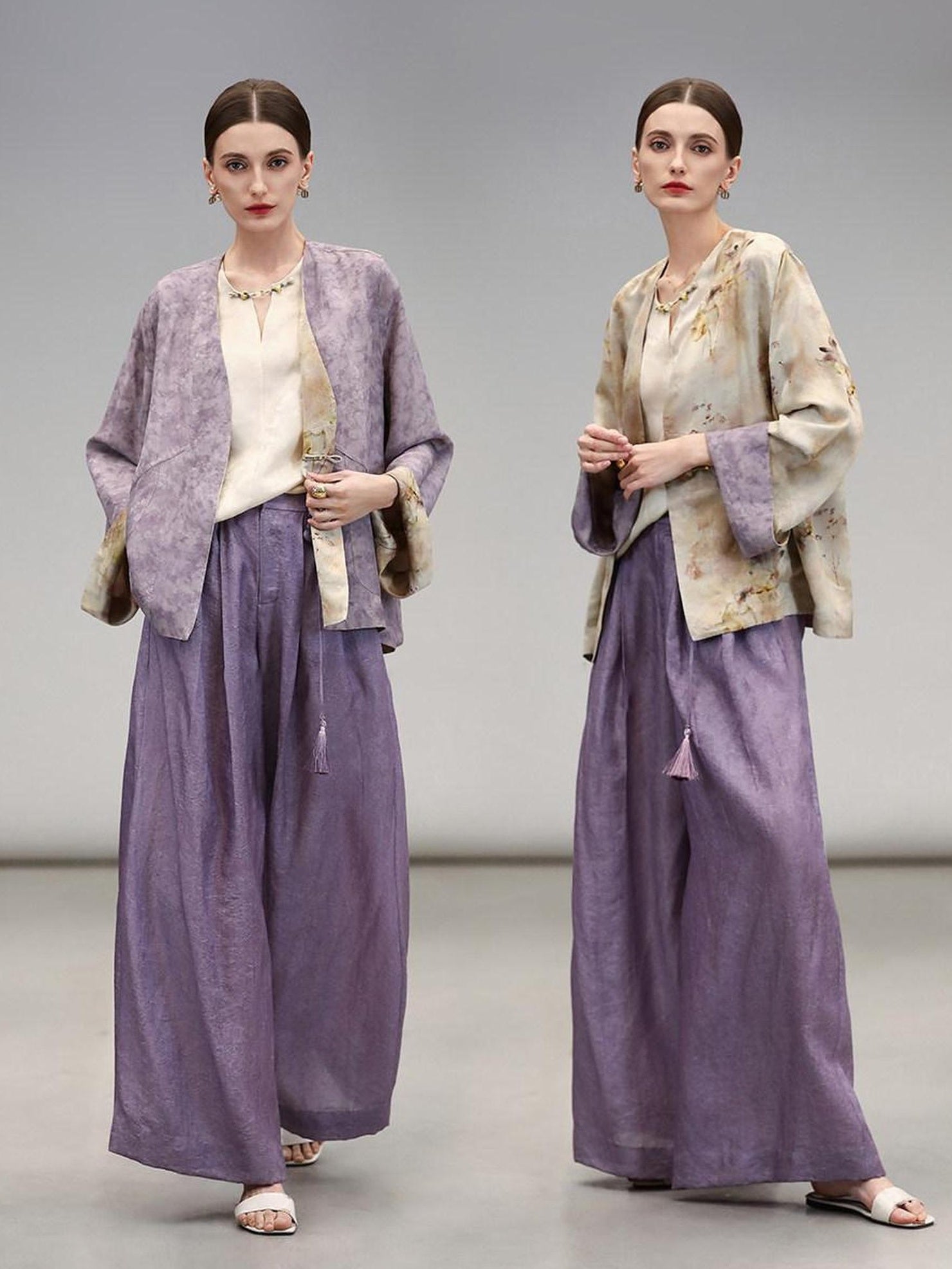 COCOBELLA Jacquard 3D Embellished Oriental Wide Leg Natural Waist Women Lyocell Pants