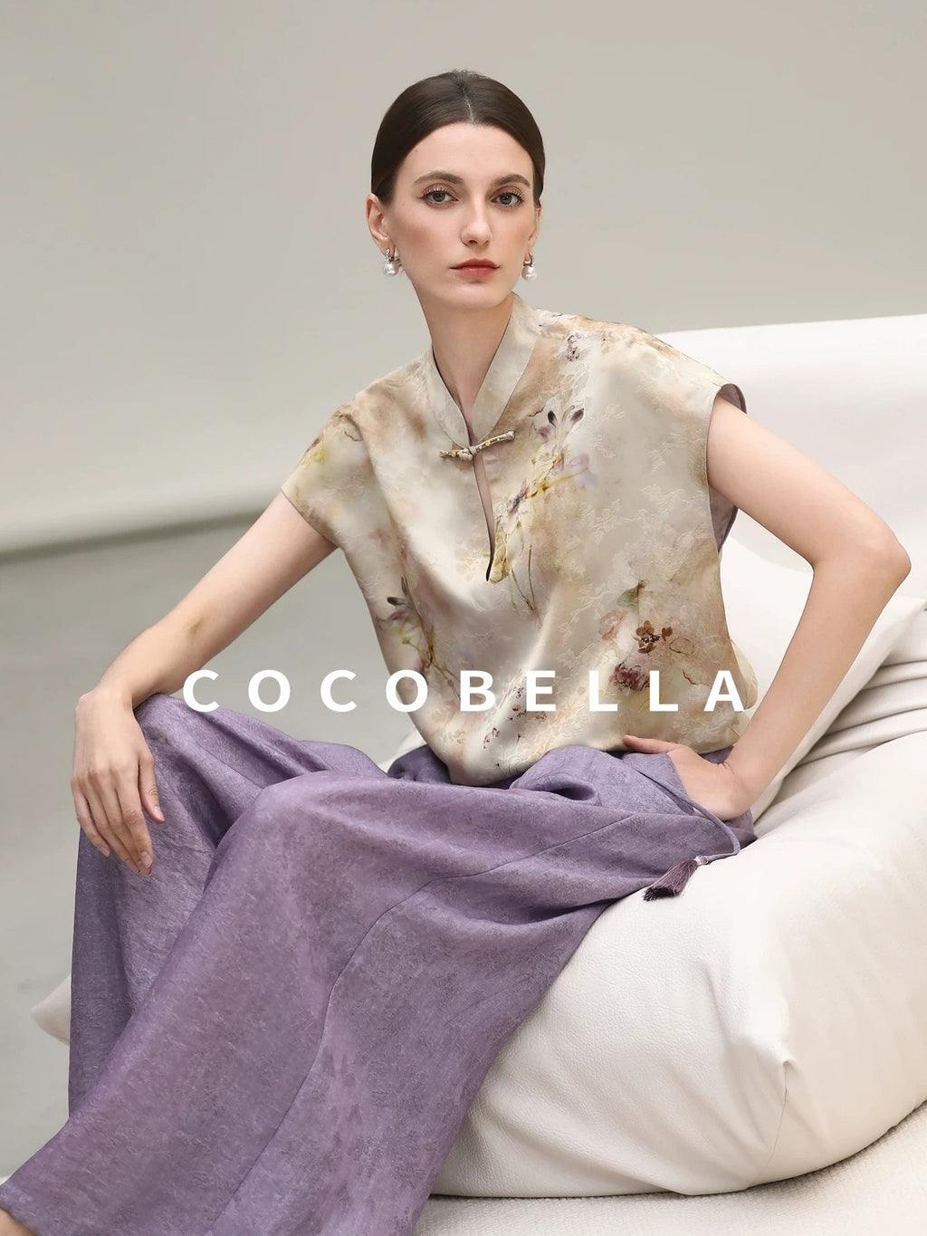 COCOBELLA Jacquard 3D Embellished Oriental Wide Leg Natural Waist Women Lyocell Pants