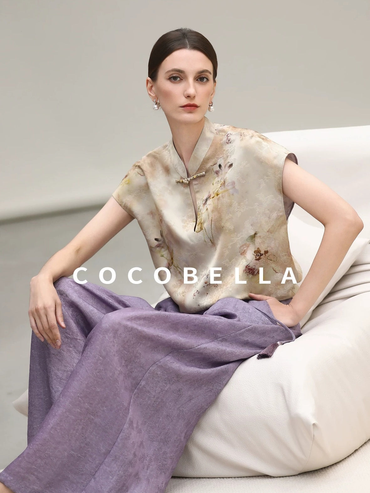 COCOBELLA Jacquard 3D Embellished Oriental Wide Leg Natural Waist Women Lyocell Pants