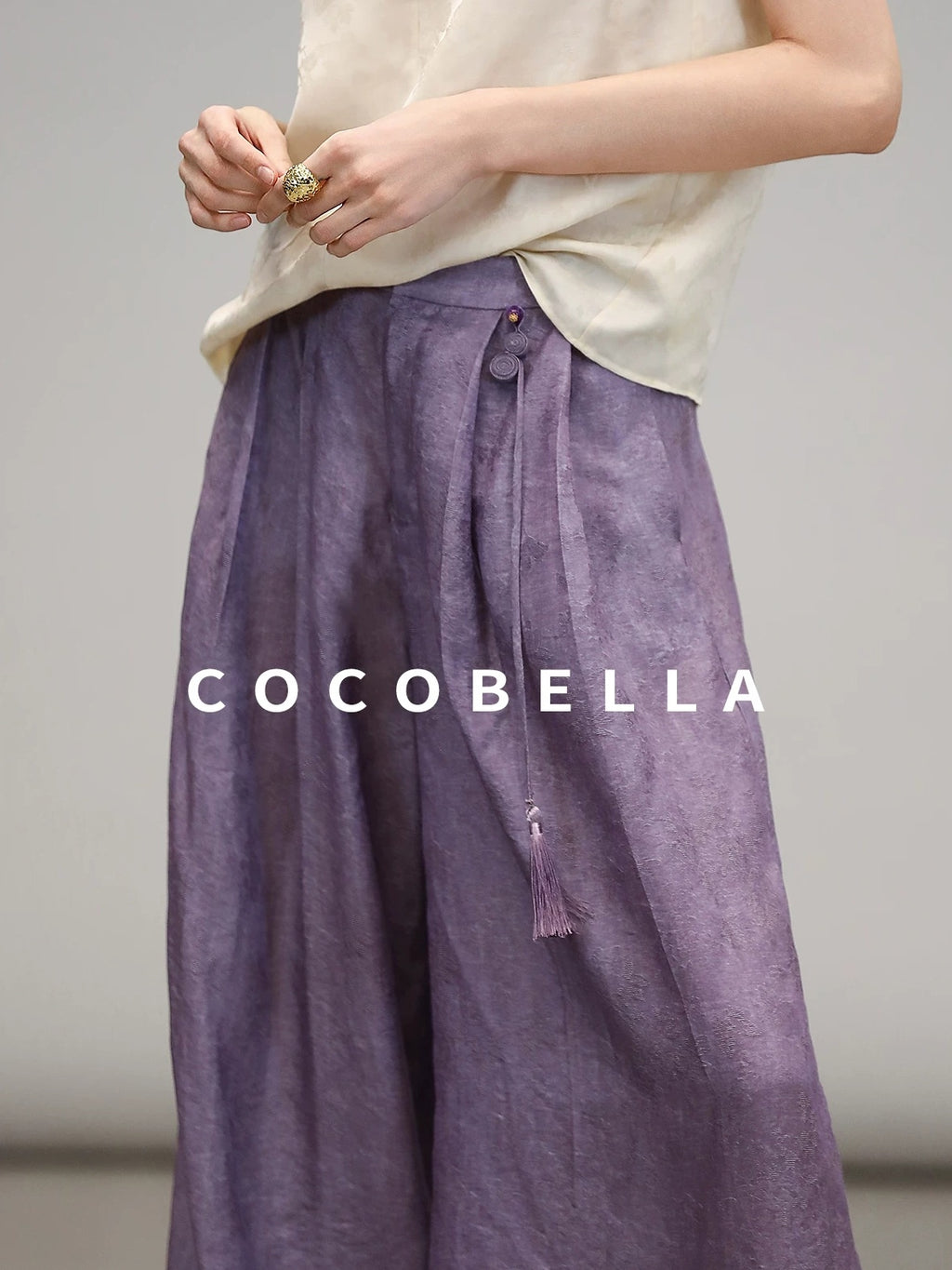 COCOBELLA Jacquard 3D Embellished Oriental Wide Leg Natural Waist Women Lyocell Pants