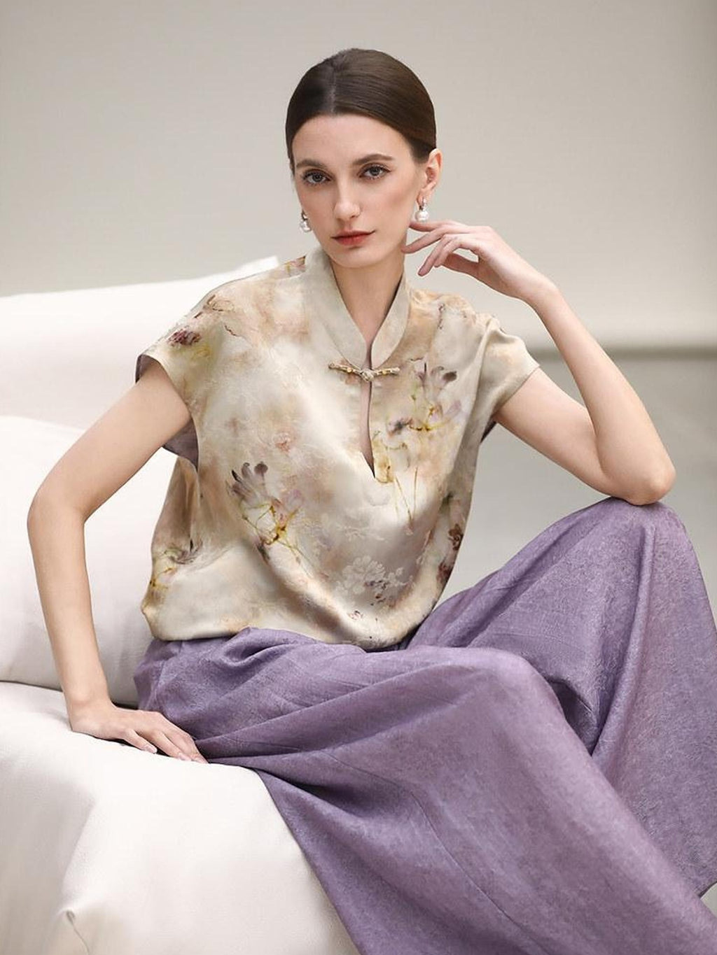 COCOBELLA Jacquard 3D Embellished Oriental Wide Leg Natural Waist Women Lyocell Pants