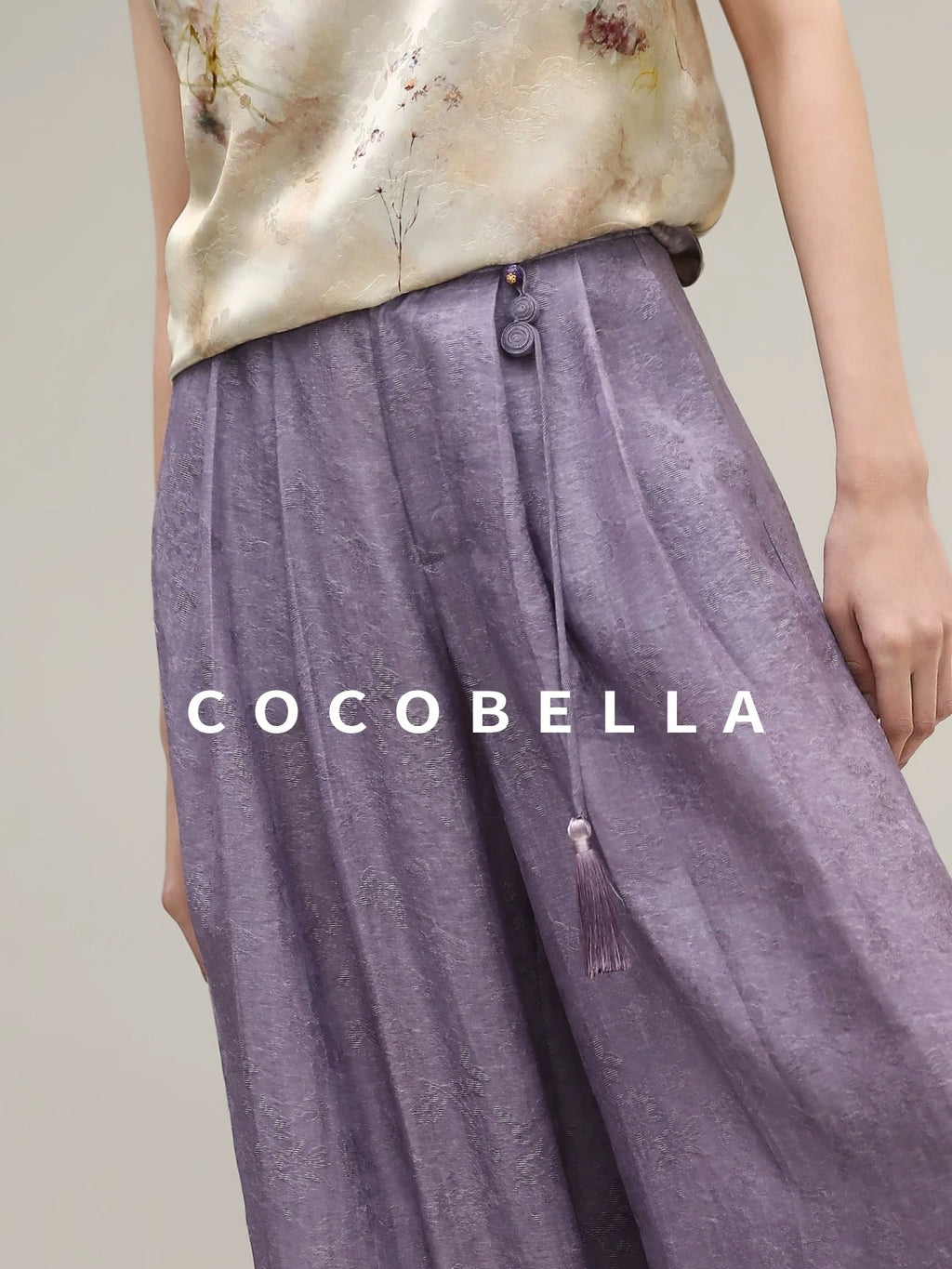 COCOBELLA Jacquard 3D Embellished Oriental Wide Leg Natural Waist Women Lyocell Pants