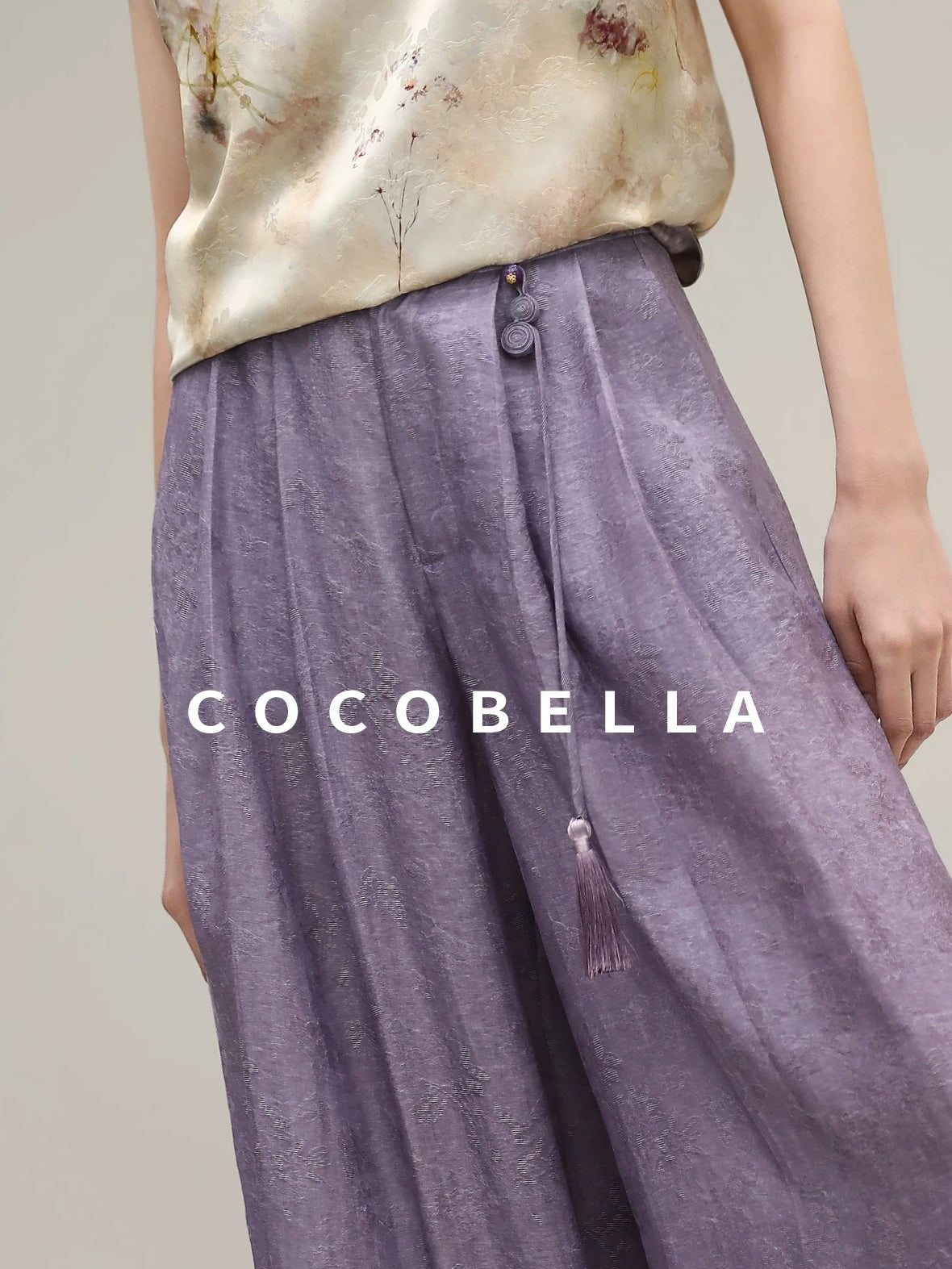 COCOBELLA Jacquard 3D Embellished Oriental Wide Leg Natural Waist Women Lyocell Pants