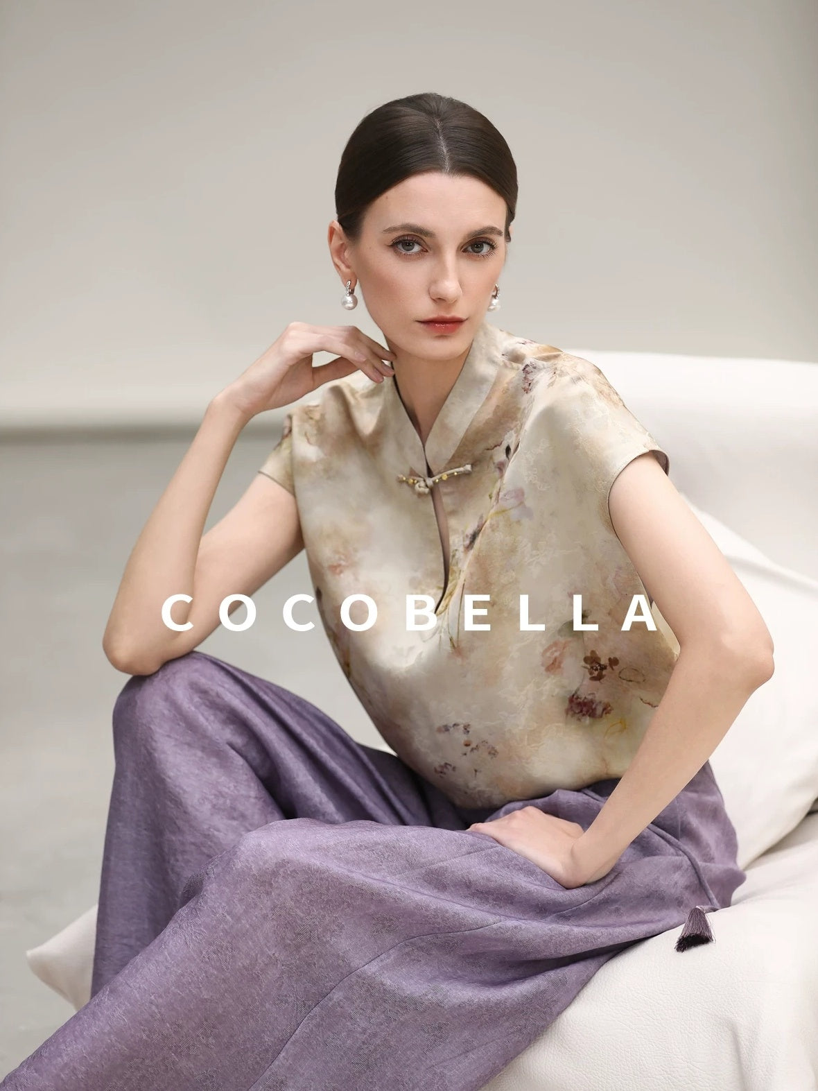 COCOBELLA Jacquard 3D Embellished Oriental Wide Leg Natural Waist Women Lyocell Pants