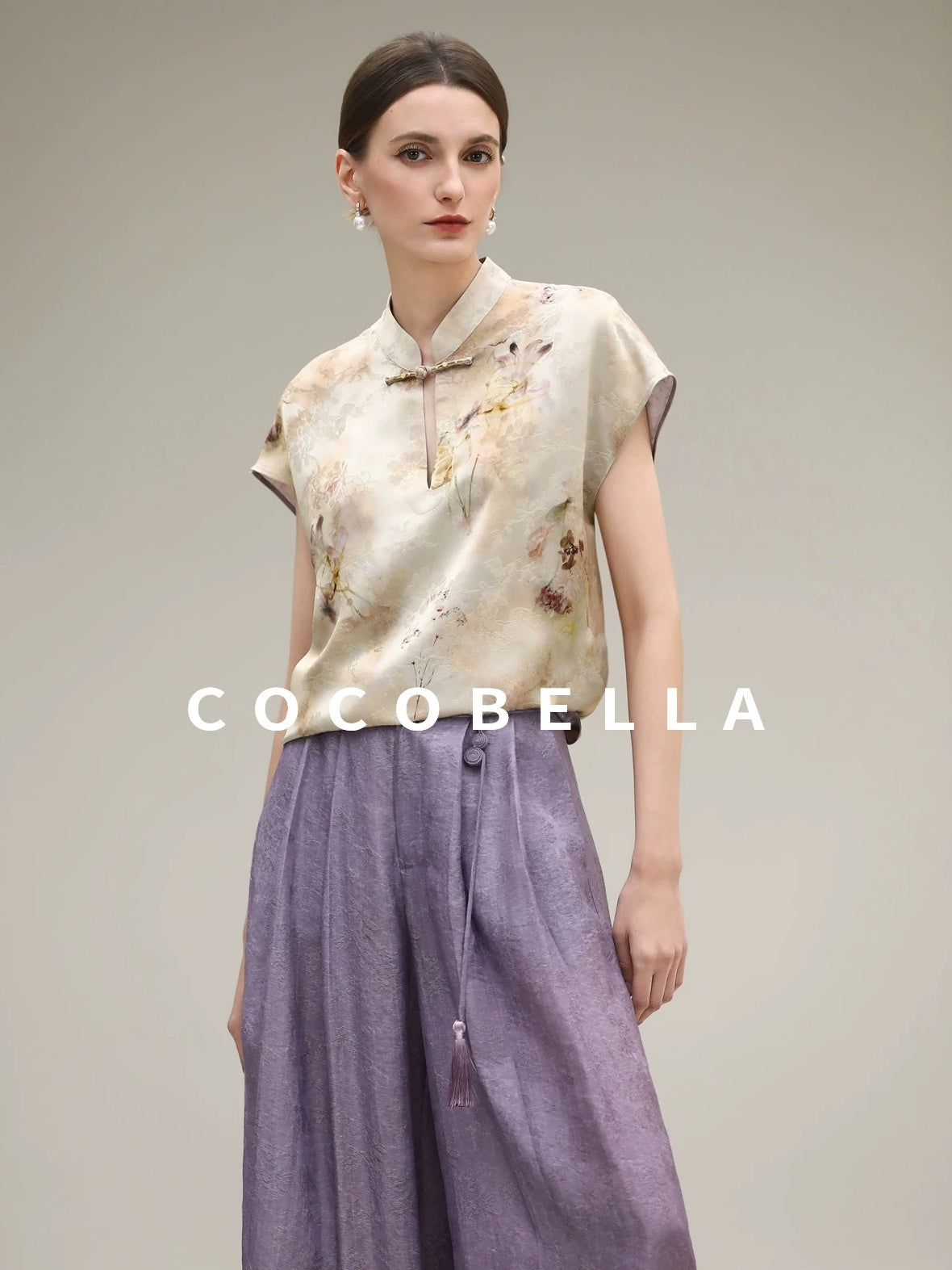 COCOBELLA Jacquard 3D Embellished Oriental Wide Leg Natural Waist Women Lyocell Pants