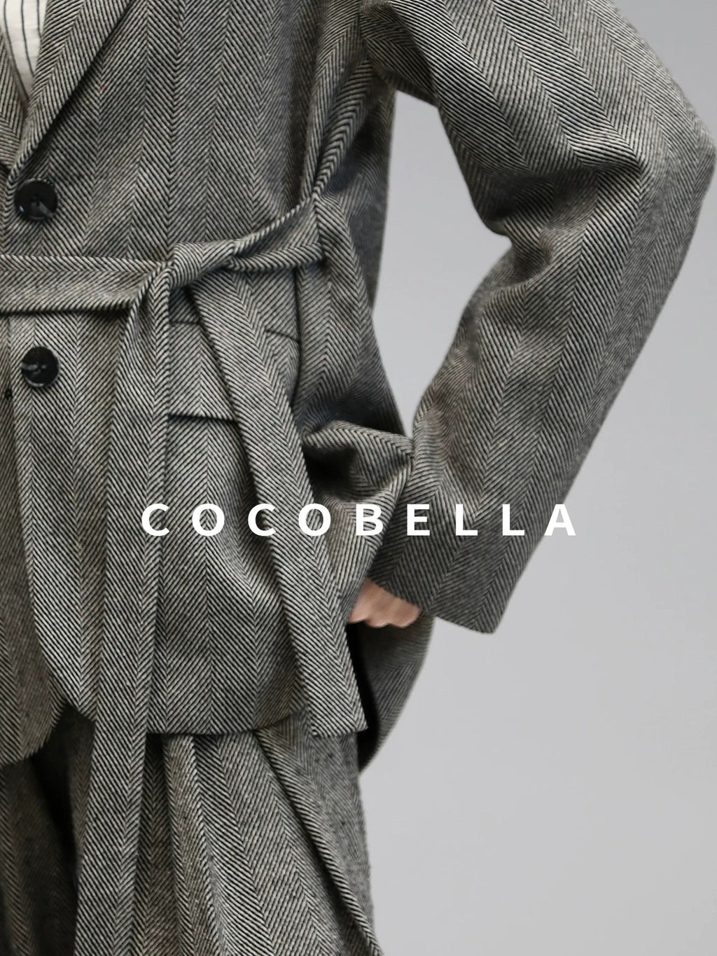 COCOBELLA Jacquard Herringbone Single Button Straight Fit Office Women Pockets Blazers