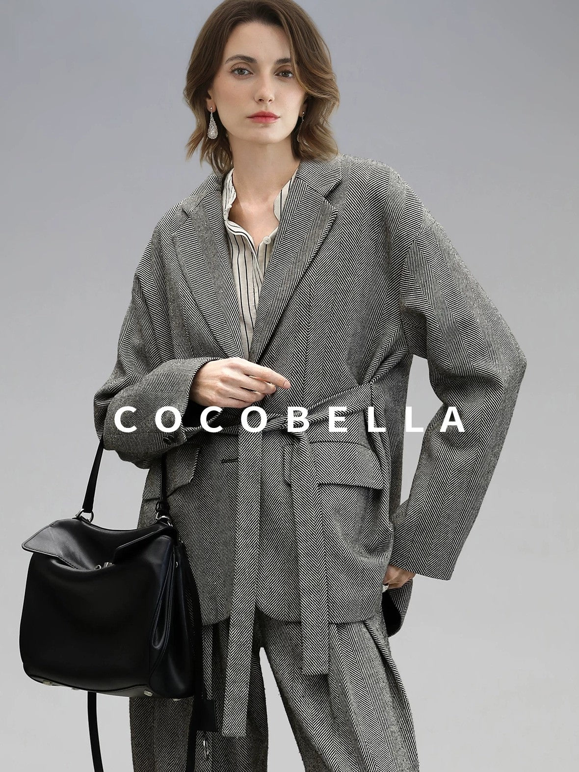 COCOBELLA Jacquard Herringbone Single Button Straight Fit Office Women Pockets Blazers