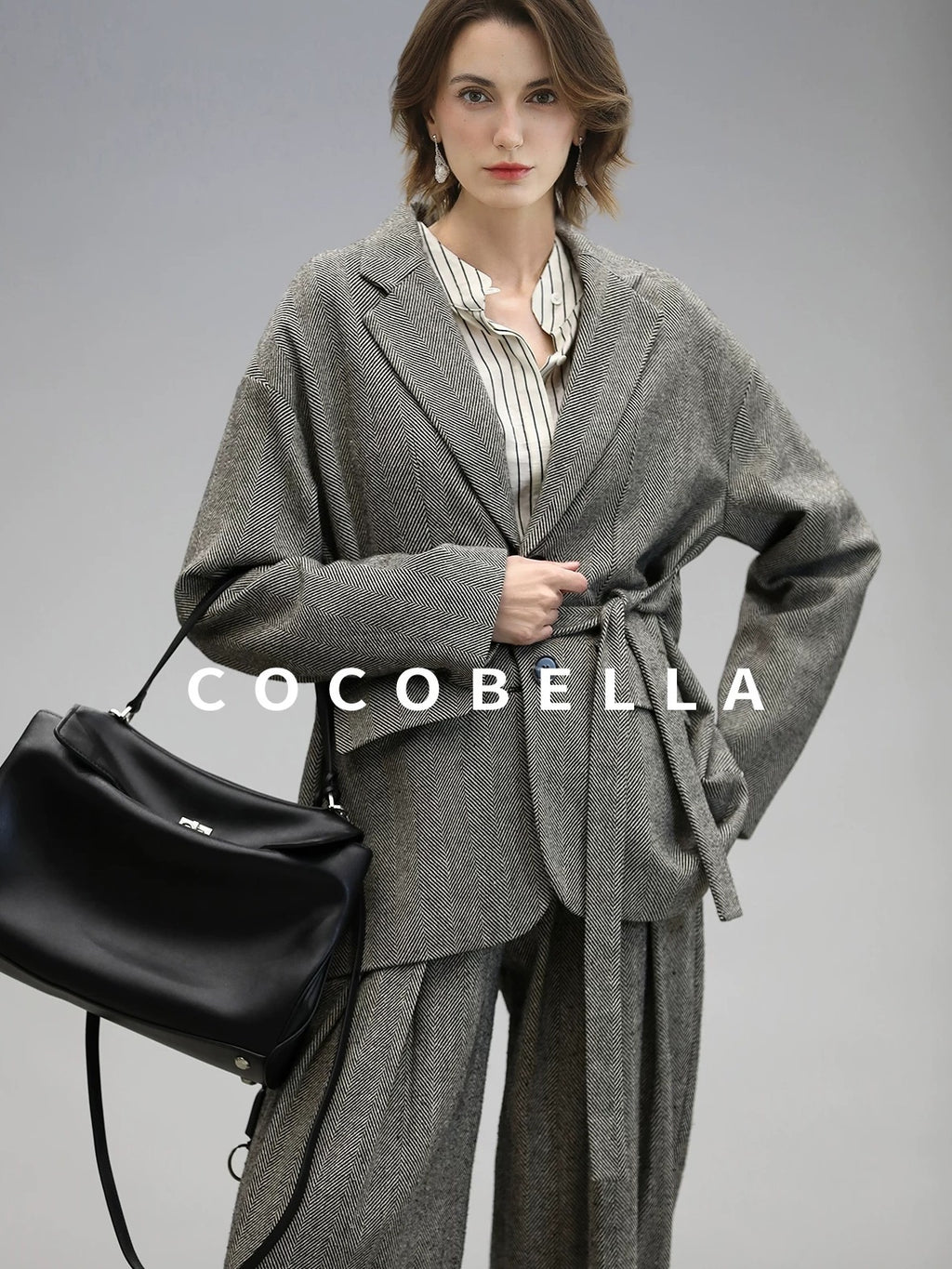 COCOBELLA Jacquard Herringbone Single Button Straight Fit Office Women Pockets Blazers