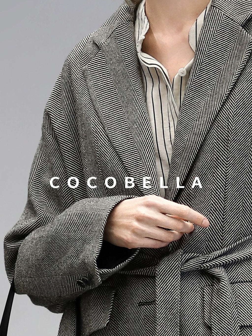 COCOBELLA Jacquard Herringbone Single Button Straight Fit Office Women Pockets Blazers