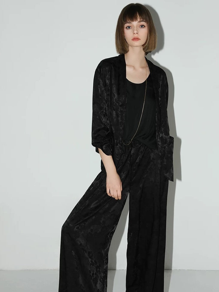 COCOBELLA Jacquard Stretch New Chinese Style Natural Waist Straight Leg Pants