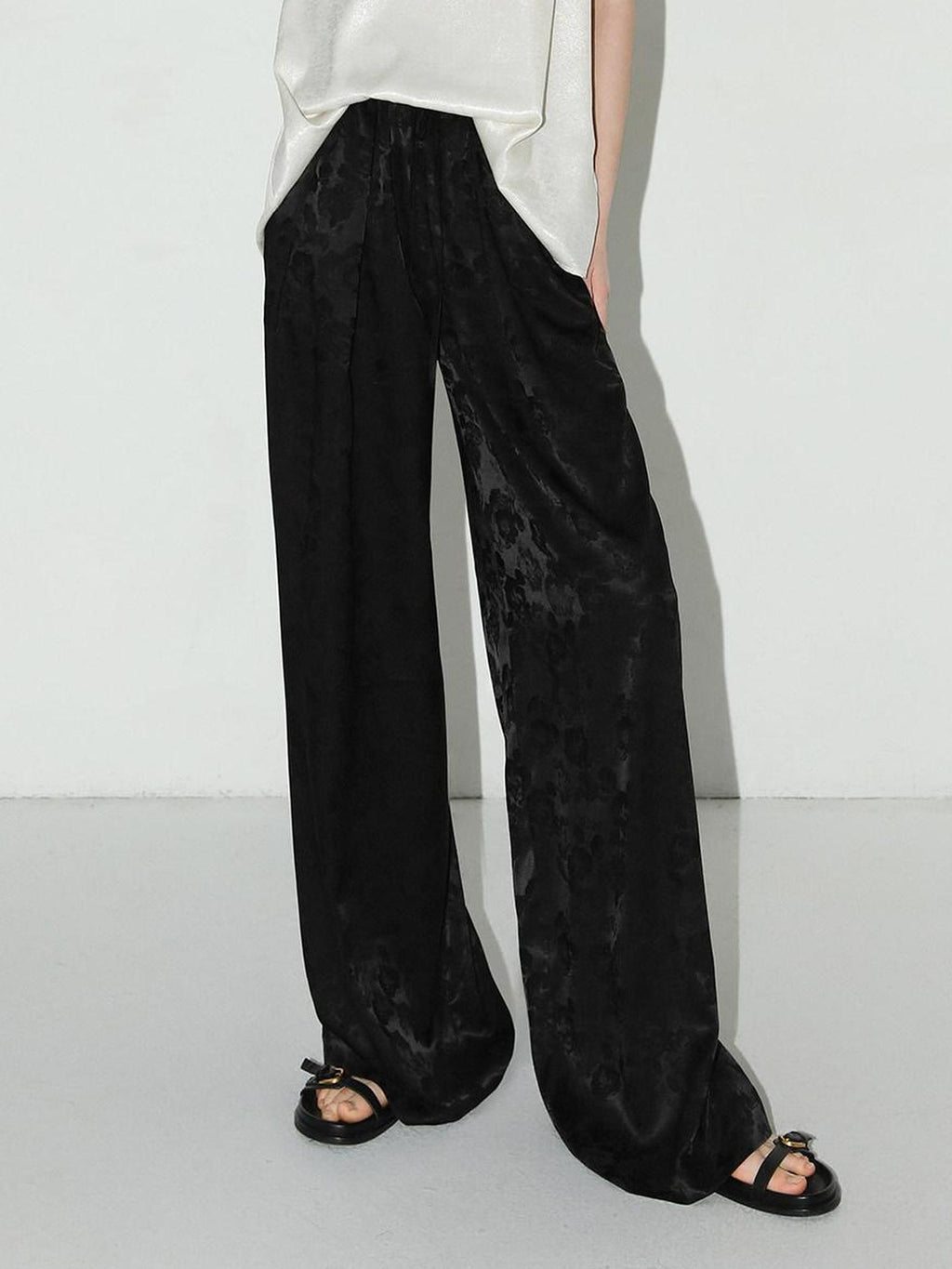 COCOBELLA Jacquard Stretch New Chinese Style Natural Waist Straight Leg Pants