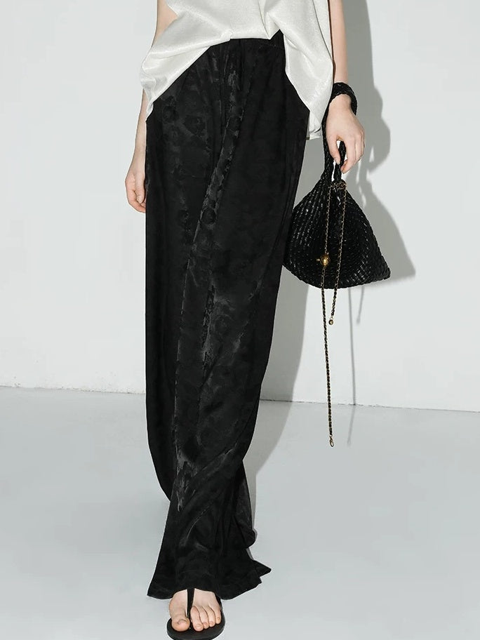 COCOBELLA Jacquard Stretch New Chinese Style Natural Waist Straight Leg Pants