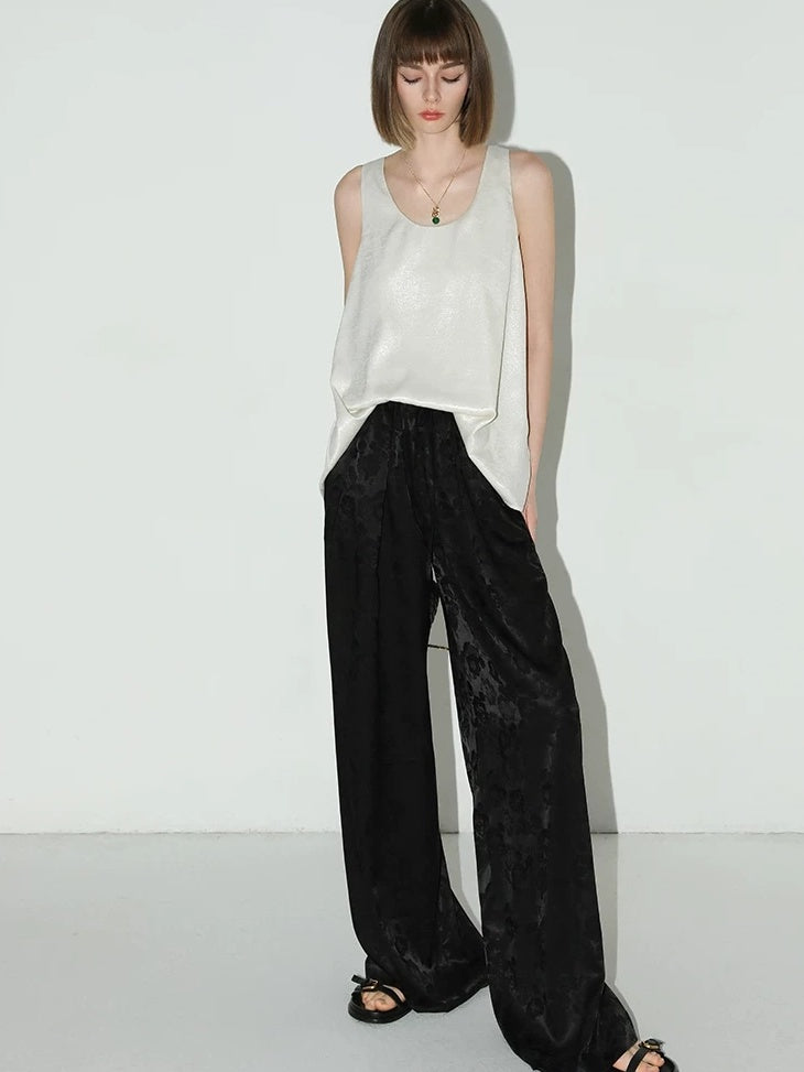 COCOBELLA Jacquard Stretch New Chinese Style Natural Waist Straight Leg Pants