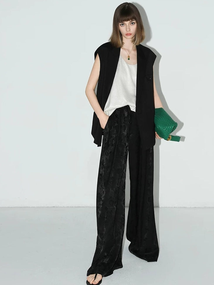 COCOBELLA Jacquard Stretch New Chinese Style Natural Waist Straight Leg Pants