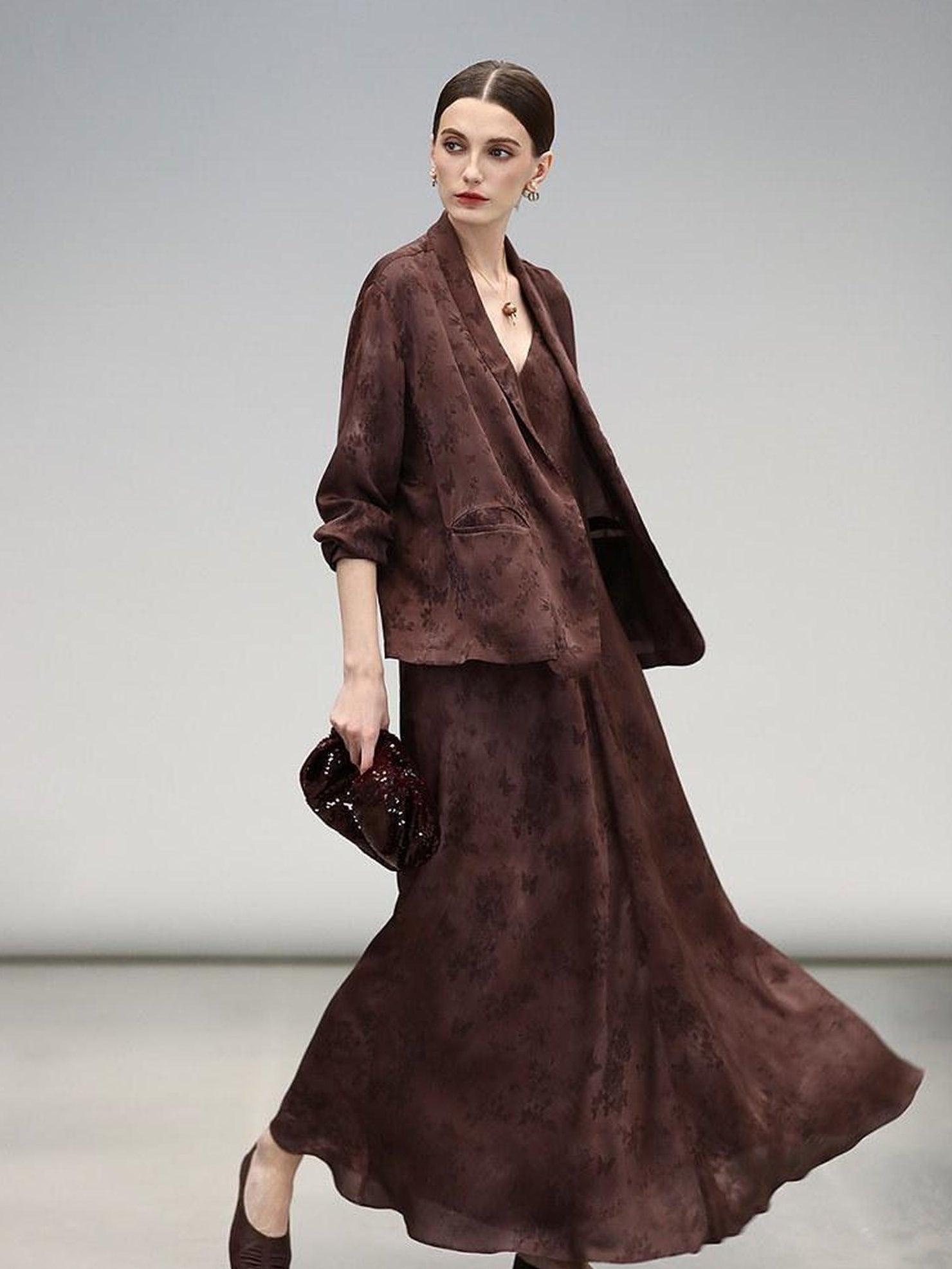 COCOBELLA Jacquard V Neck Neo Chinese A Line Sleeveless Office Travel Polyester Dresses