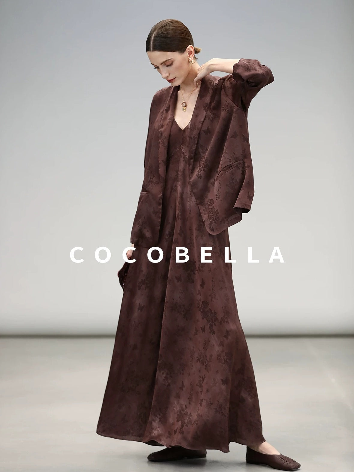 COCOBELLA Jacquard V Neck Neo Chinese A Line Sleeveless Office Travel Polyester Dresses