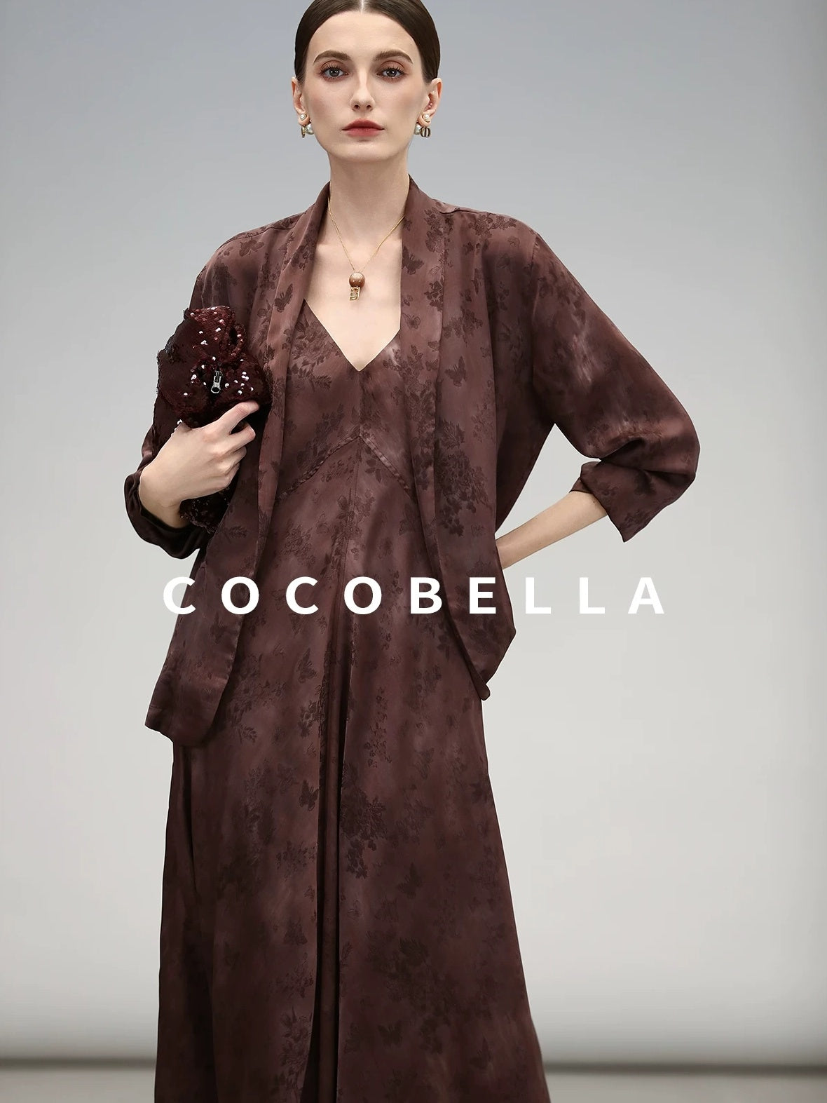 COCOBELLA Jacquard V Neck Neo Chinese A Line Sleeveless Office Travel Polyester Dresses