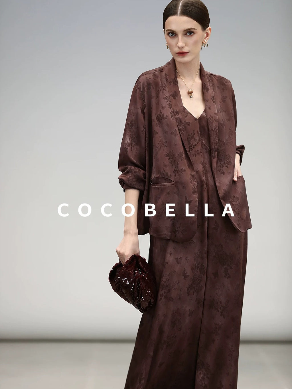 COCOBELLA Jacquard V Neck Neo Chinese A Line Sleeveless Office Travel Polyester Dresses