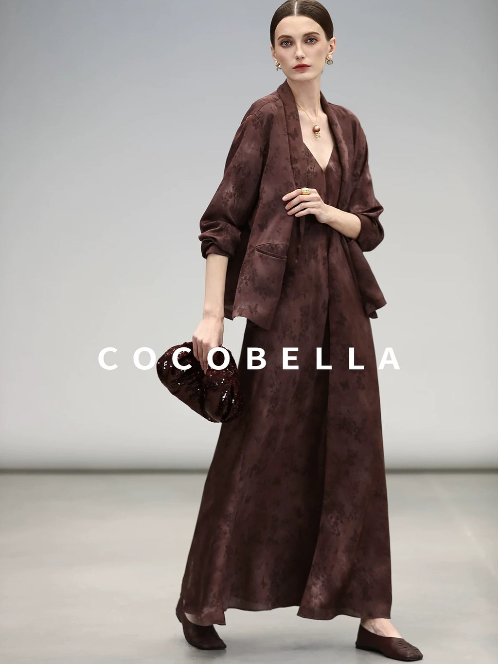 COCOBELLA Jacquard V Neck Neo Chinese A Line Sleeveless Office Travel Polyester Dresses