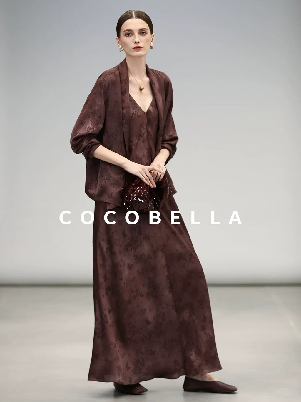 COCOBELLA Jacquard V Neck Neo Chinese A Line Sleeveless Office Travel Polyester Dresses