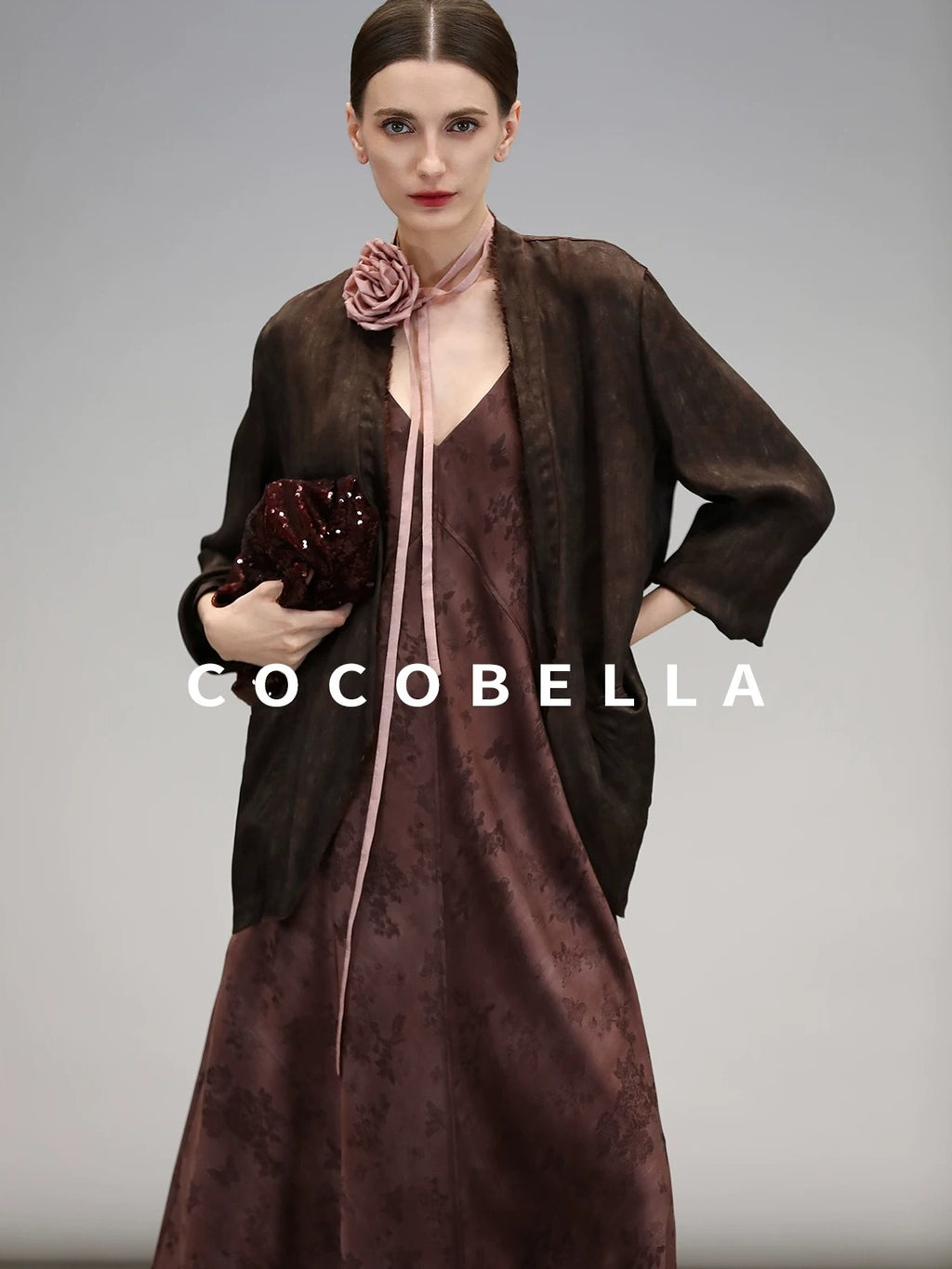 COCOBELLA Jacquard V Neck Neo Chinese A Line Sleeveless Office Travel Polyester Dresses