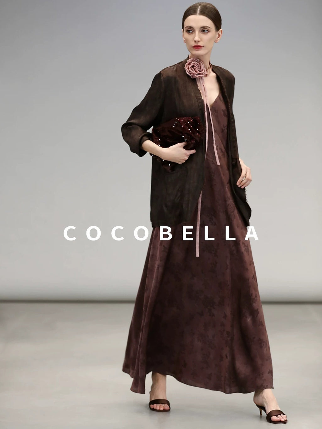 COCOBELLA Jacquard V Neck Neo Chinese A Line Sleeveless Office Travel Polyester Dresses