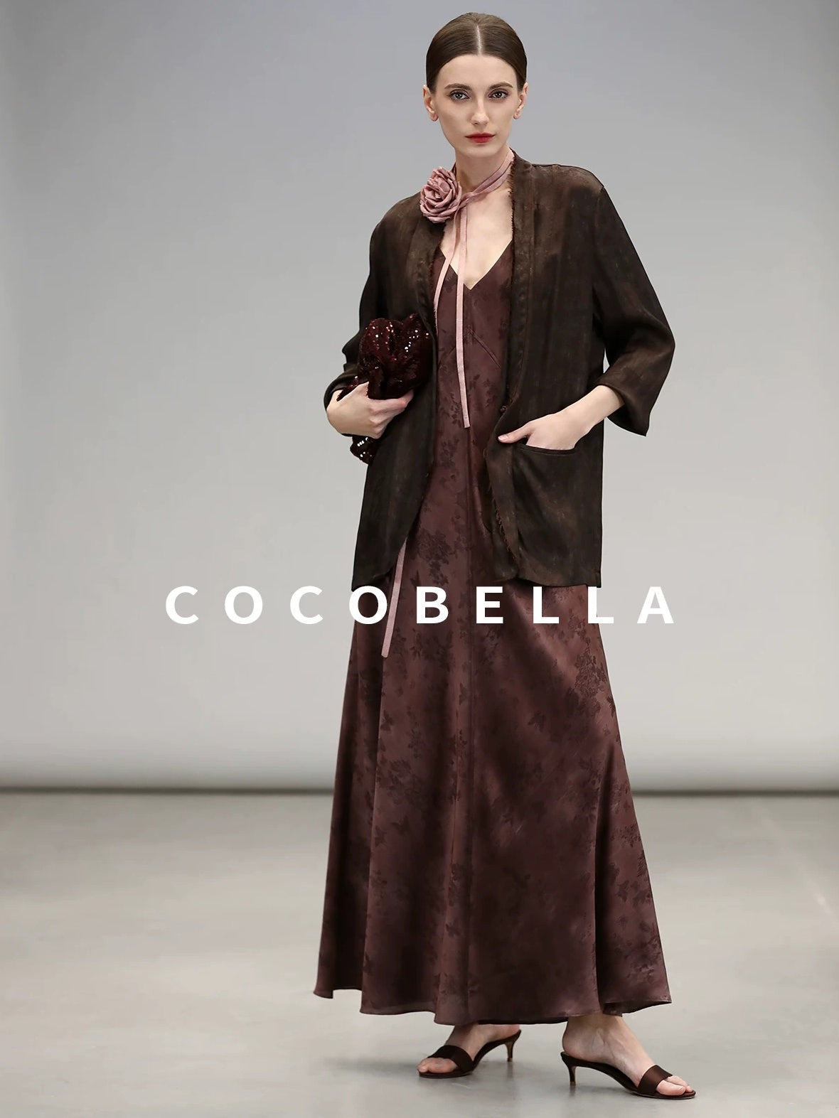 COCOBELLA Jacquard V Neck Neo Chinese A Line Sleeveless Office Travel Polyester Dresses