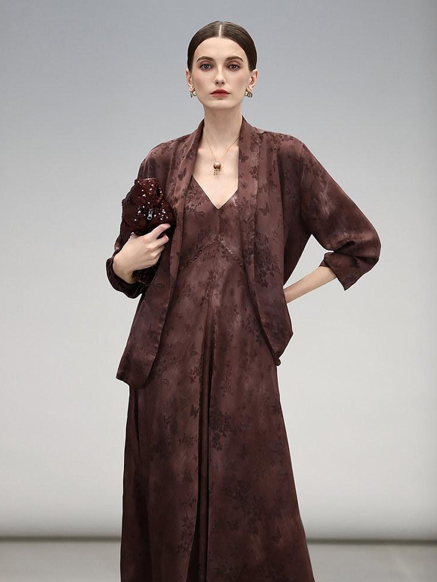 COCOBELLA Jacquard V Neck Neo Chinese A Line Sleeveless Office Travel Polyester Dresses