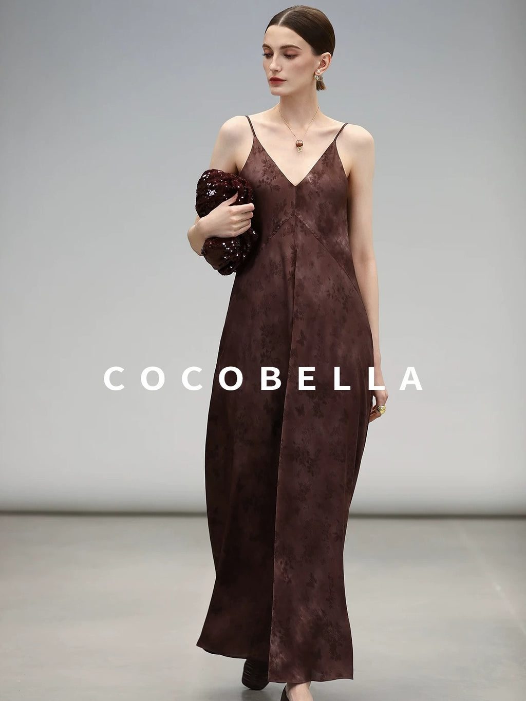 COCOBELLA Jacquard V Neck Neo Chinese A Line Sleeveless Office Travel Polyester Dresses