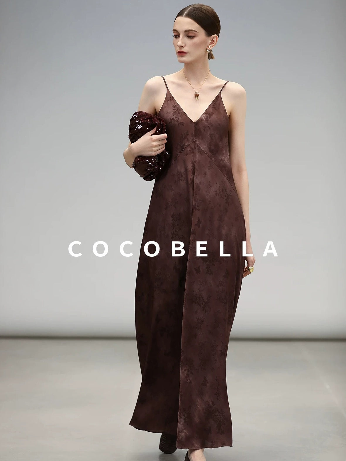 COCOBELLA Jacquard V Neck Neo Chinese A Line Sleeveless Office Travel Polyester Dresses