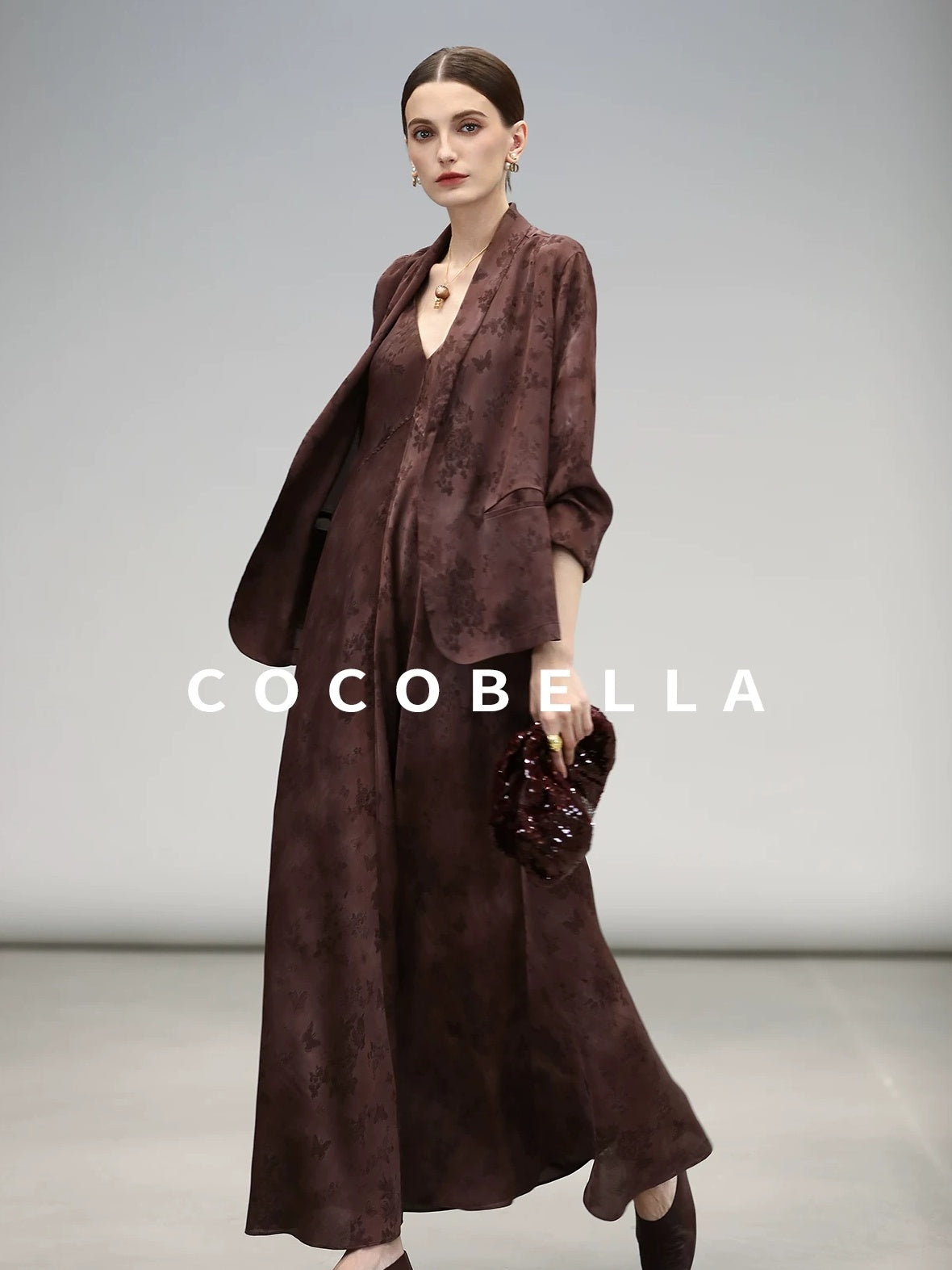 COCOBELLA Jacquard V Neck Neo Chinese A Line Sleeveless Office Travel Polyester Dresses