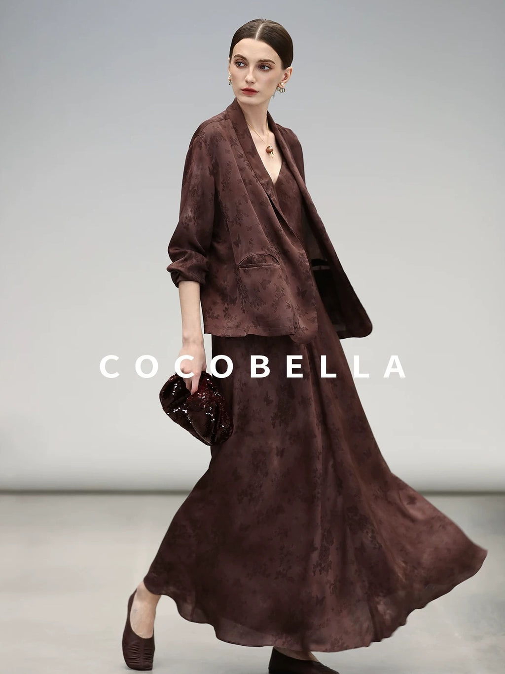 COCOBELLA Jacquard V Neck Neo Chinese A Line Sleeveless Office Travel Polyester Dresses