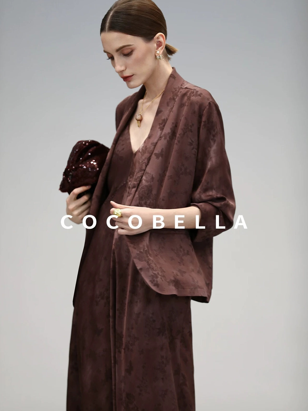 COCOBELLA Jacquard V Neck Neo Chinese A Line Sleeveless Office Travel Polyester Dresses