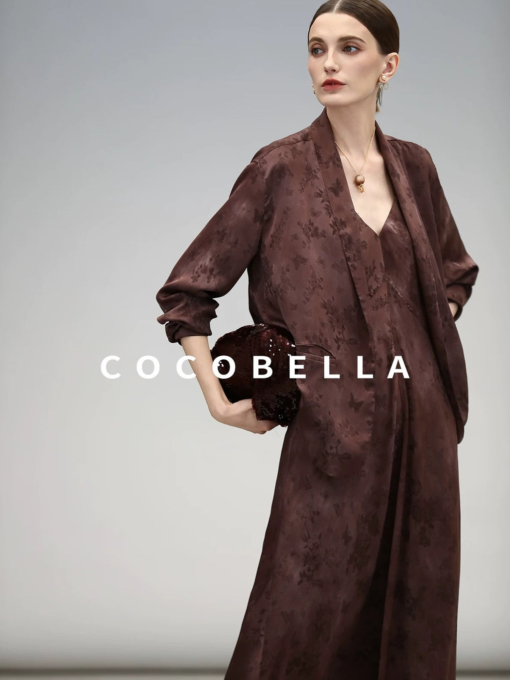 COCOBELLA Jacquard V Neck Neo Chinese A Line Sleeveless Office Travel Polyester Dresses