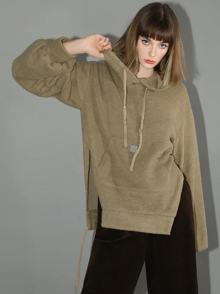 COCOBELLA Kangaroo Pocket Drawstring Streetwear Loose Fit Lantern Sleeves Hooded Hoodies