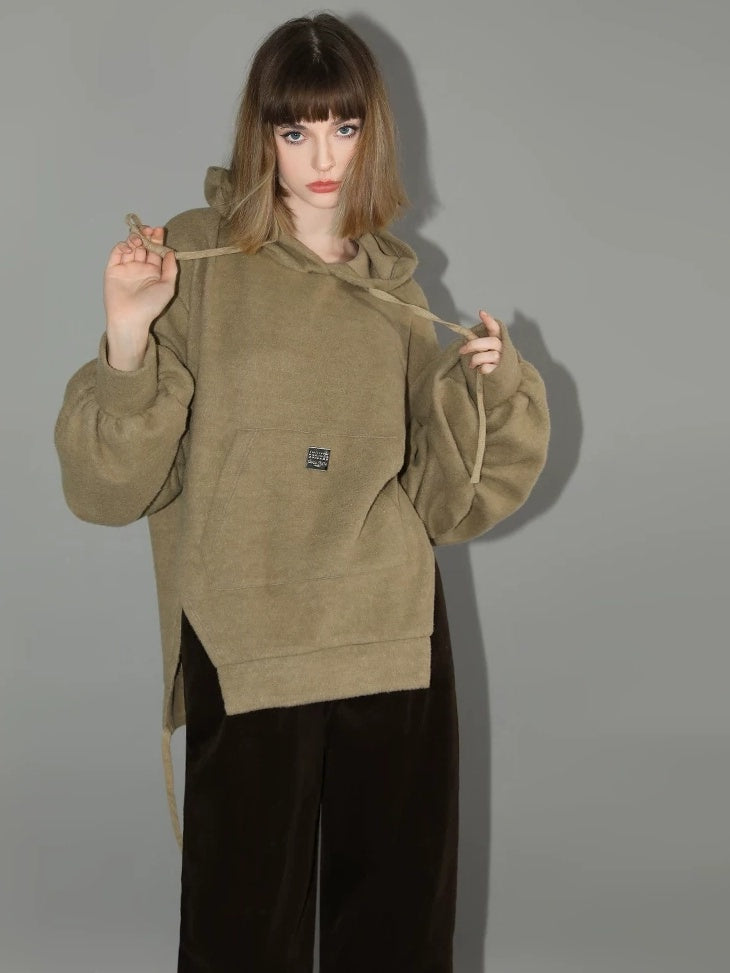 COCOBELLA Kangaroo Pocket Drawstring Streetwear Loose Fit Lantern Sleeves Hooded Hoodies