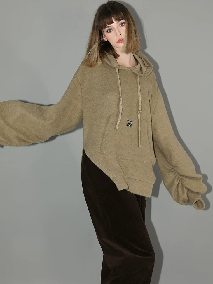 COCOBELLA Kangaroo Pocket Drawstring Streetwear Loose Fit Lantern Sleeves Hooded Hoodies