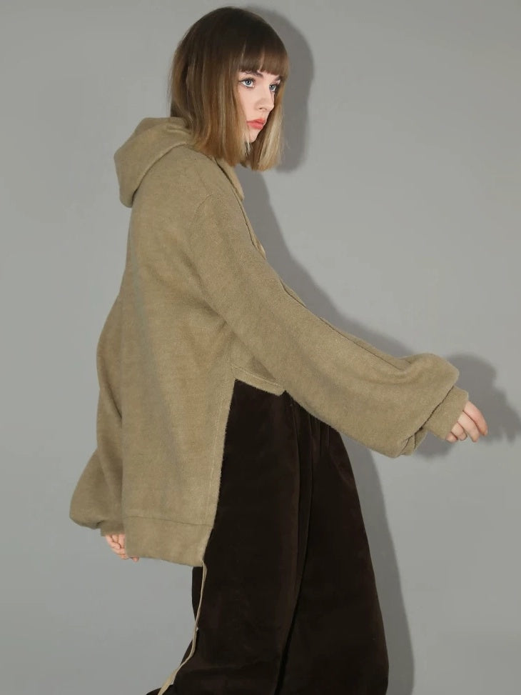 COCOBELLA Kangaroo Pocket Drawstring Streetwear Loose Fit Lantern Sleeves Hooded Hoodies