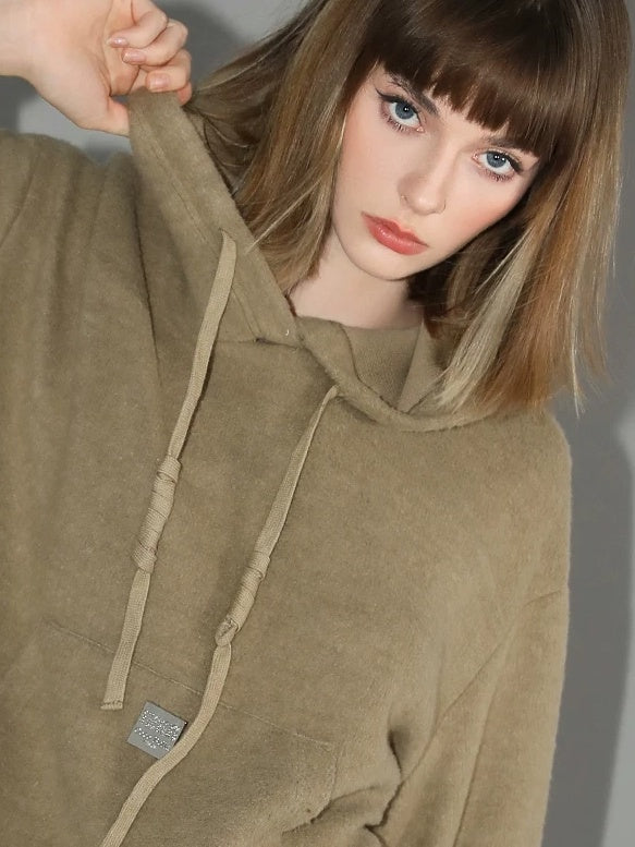 COCOBELLA Kangaroo Pocket Drawstring Streetwear Loose Fit Lantern Sleeves Hooded Hoodies