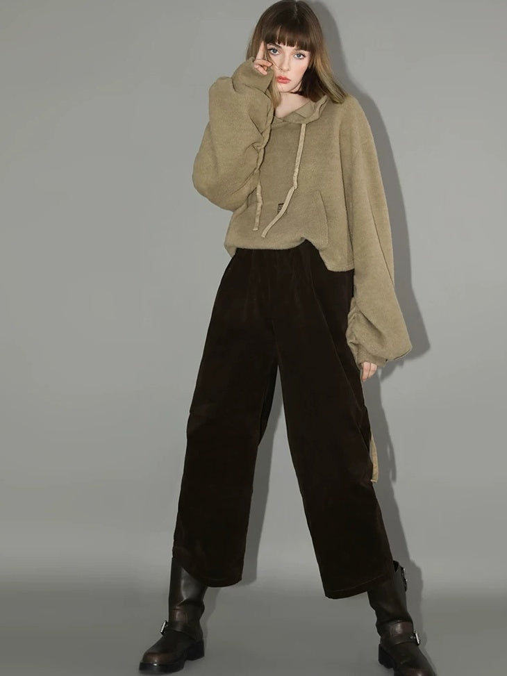 COCOBELLA Kangaroo Pocket Drawstring Streetwear Loose Fit Lantern Sleeves Hooded Hoodies